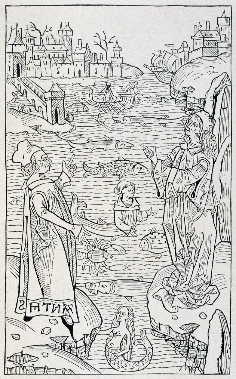 Zwierzęta i potwory morskie - strona tytułowa rozdziału ""De Piscibus""""Hortus Sanitatis"", wydanie Moguncji roku autorstwa Unknown artist