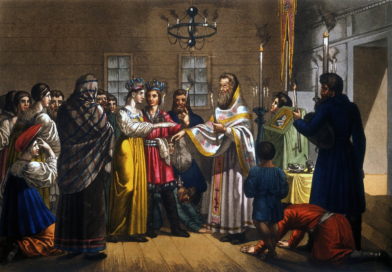Małżeństwo chłopów rosyjskich w obrządku prawosławnym autorstwa Unknown artist