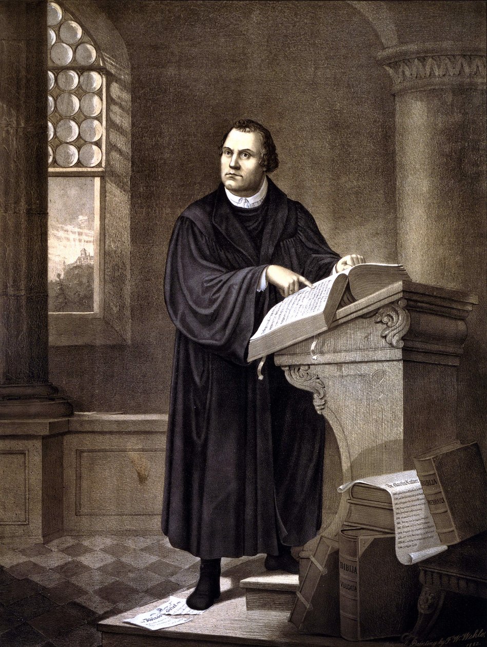 Marcin Luter (1483 - 1546) czyta w kościele. autorstwa Unknown artist