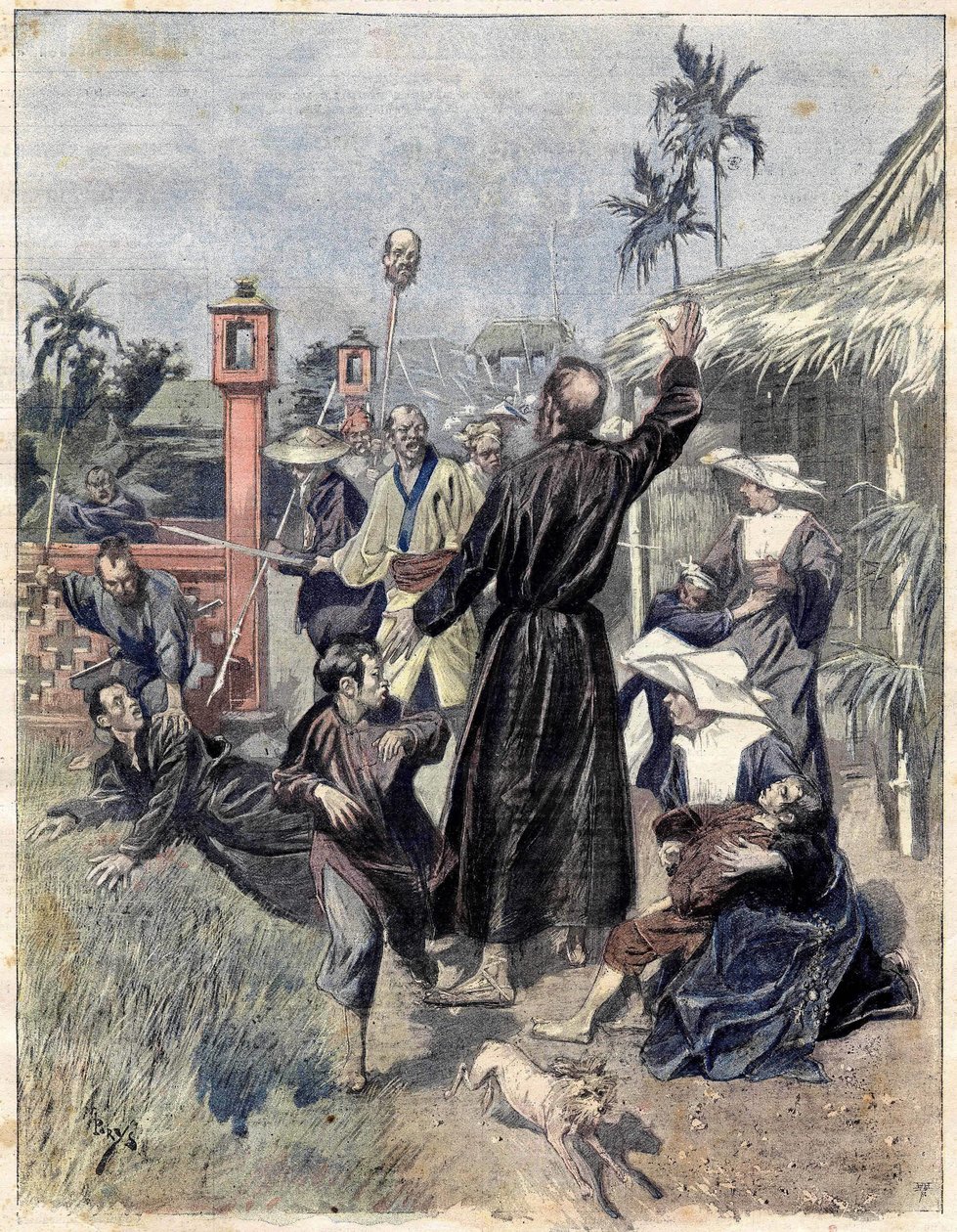 Masakra chrześcijan w Chinach w 1893 r., na podstawie akwareli M. de Parys dla Le soleil du dimanche. Październik 1893 autorstwa Unknown artist