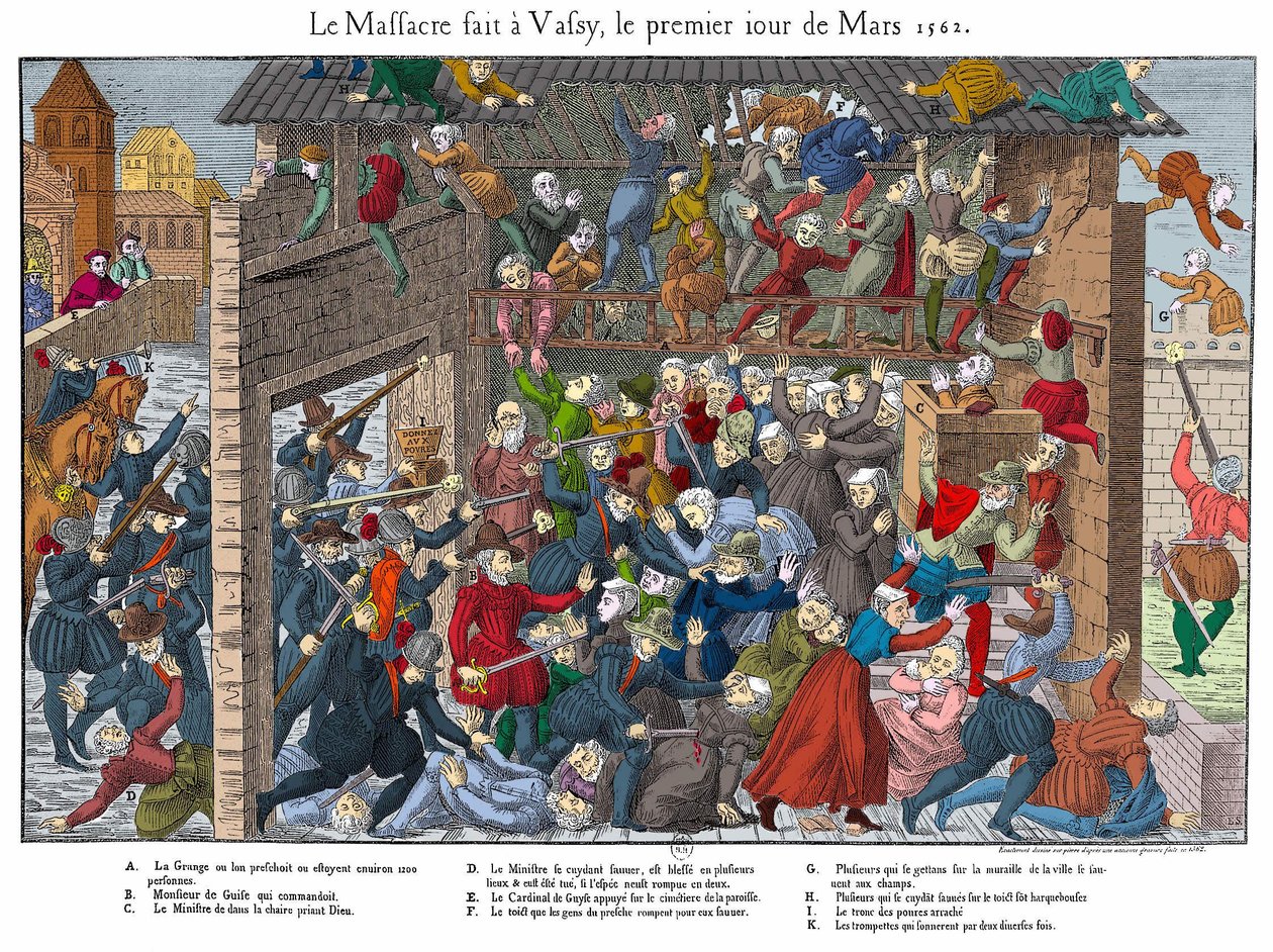 Masakra ludności protestanckiej w Wassy (Vassy) w dniu 01.03./1562 przez lud Guise (początek wojen religijnych) autorstwa Unknown artist