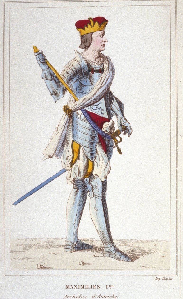 Maksymiliana I (Habsburga). Arcyksiążę Austrii, król Rzymian i cesarz germański (1459-1519). Grawerowanie od 1830 autorstwa Unknown artist