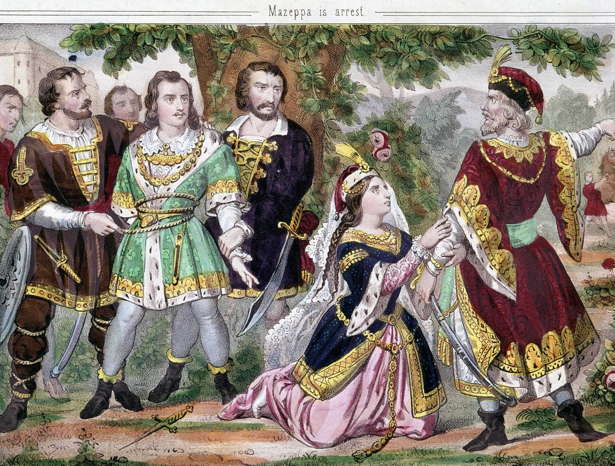 Mazeppa się zatrzymał. Ilustracja do wiersza Lorda Byrona „Mazeppa” wydanego w 1819 r. XIX wiek. autorstwa Unknown artist