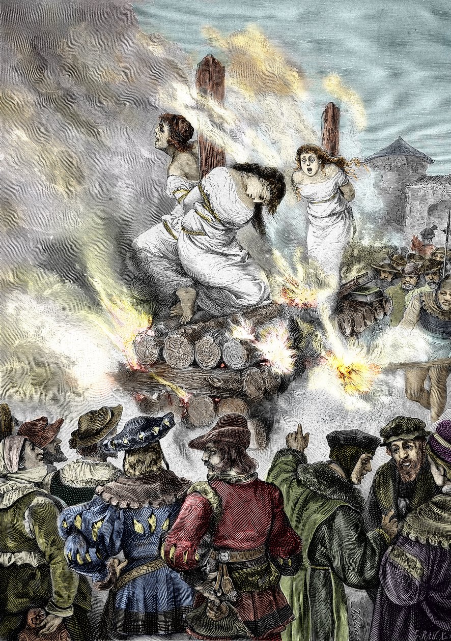 Średniowieczna inkwizycja: Palenie czarownic we francuskim mieście autorstwa Unknown artist