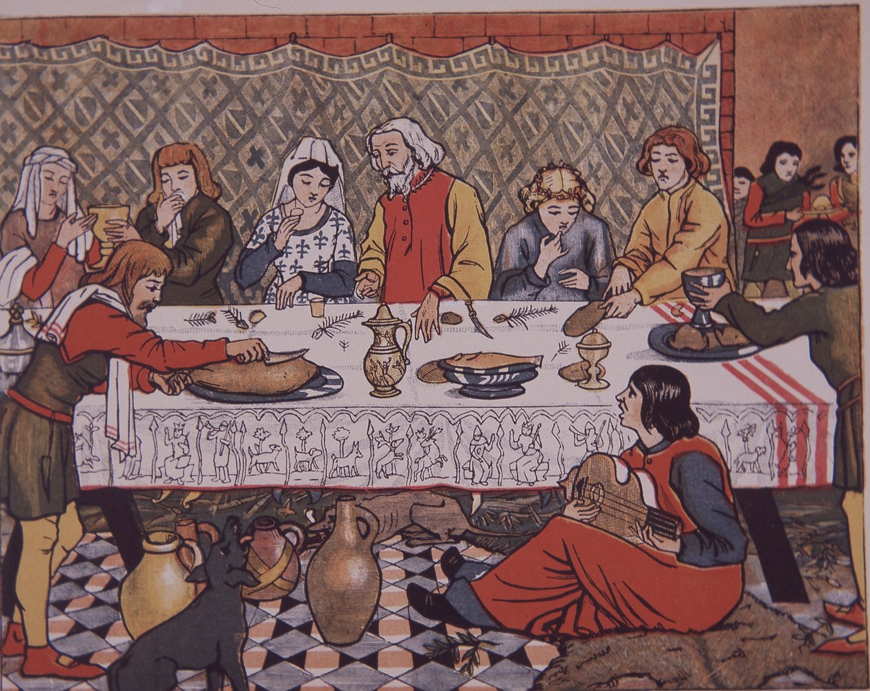 Średniowieczna jadalnia pana dworu (kolor lito) autorstwa Unknown artist