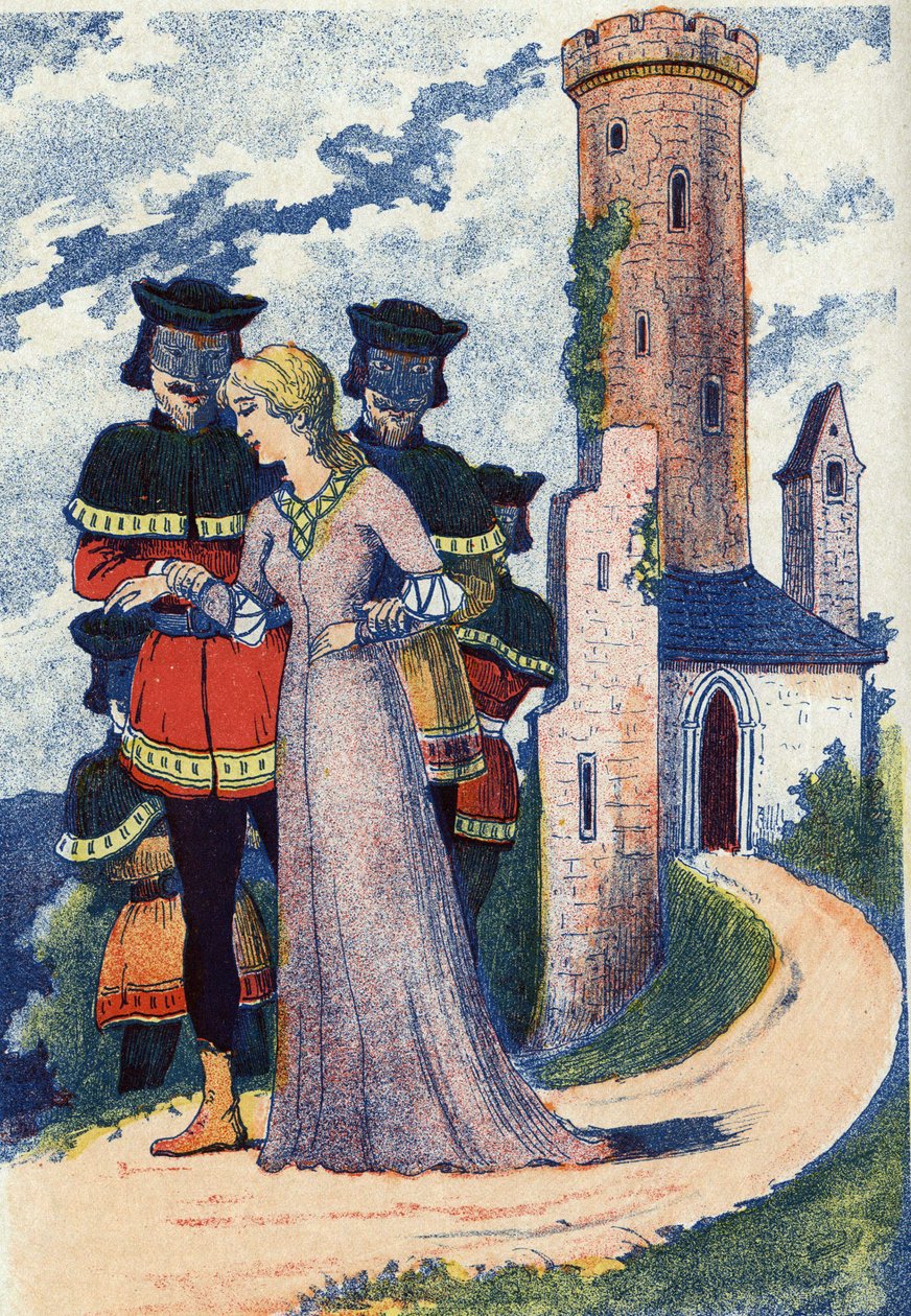 Maska męska trenuje księżniczkę. Anonimowa ilustracja do bajki „L