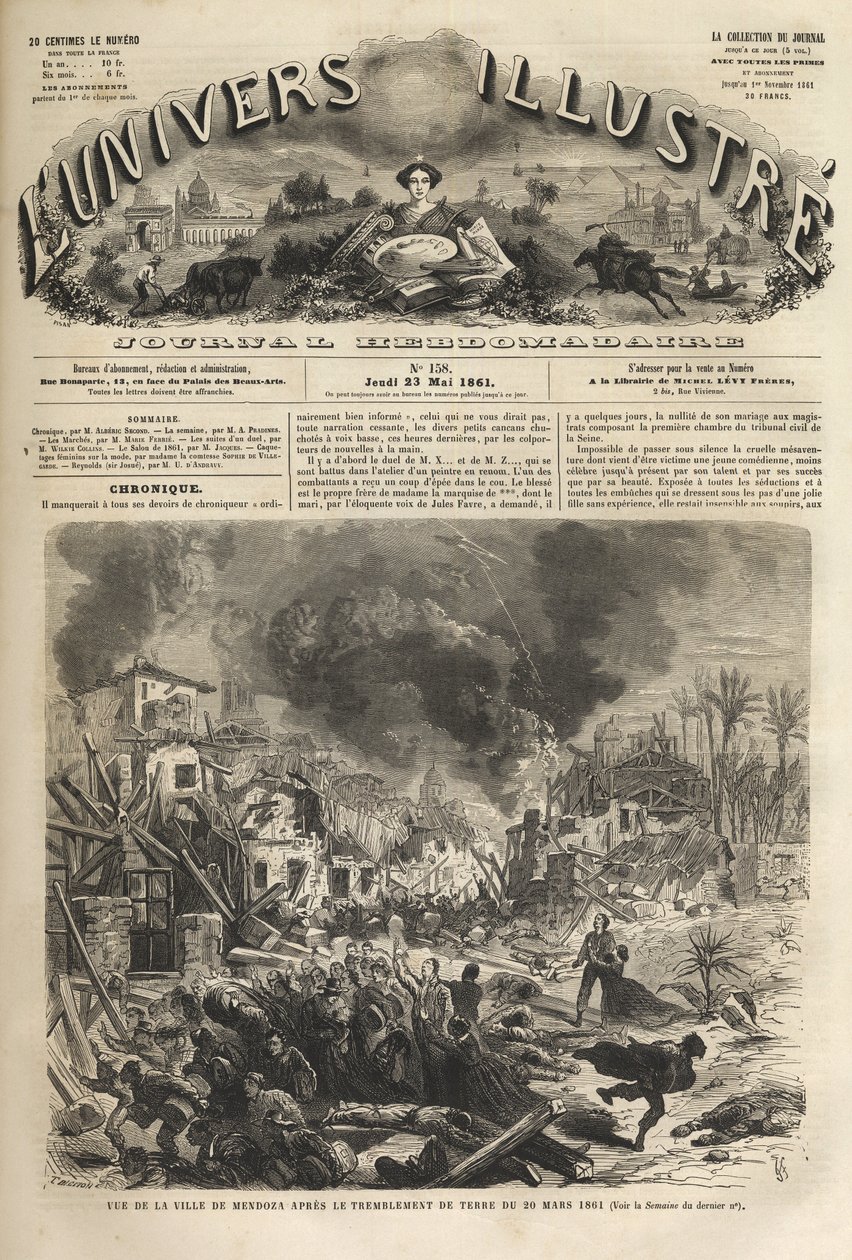 Mendoza, Argentyna - Trzęsienie ziemi z 1861 r. - Seisme de 1861 a Mendoza - Argentyna - 20 marca 1861 - The Illustrous Universe w 1861 - autorstwa Unknown artist