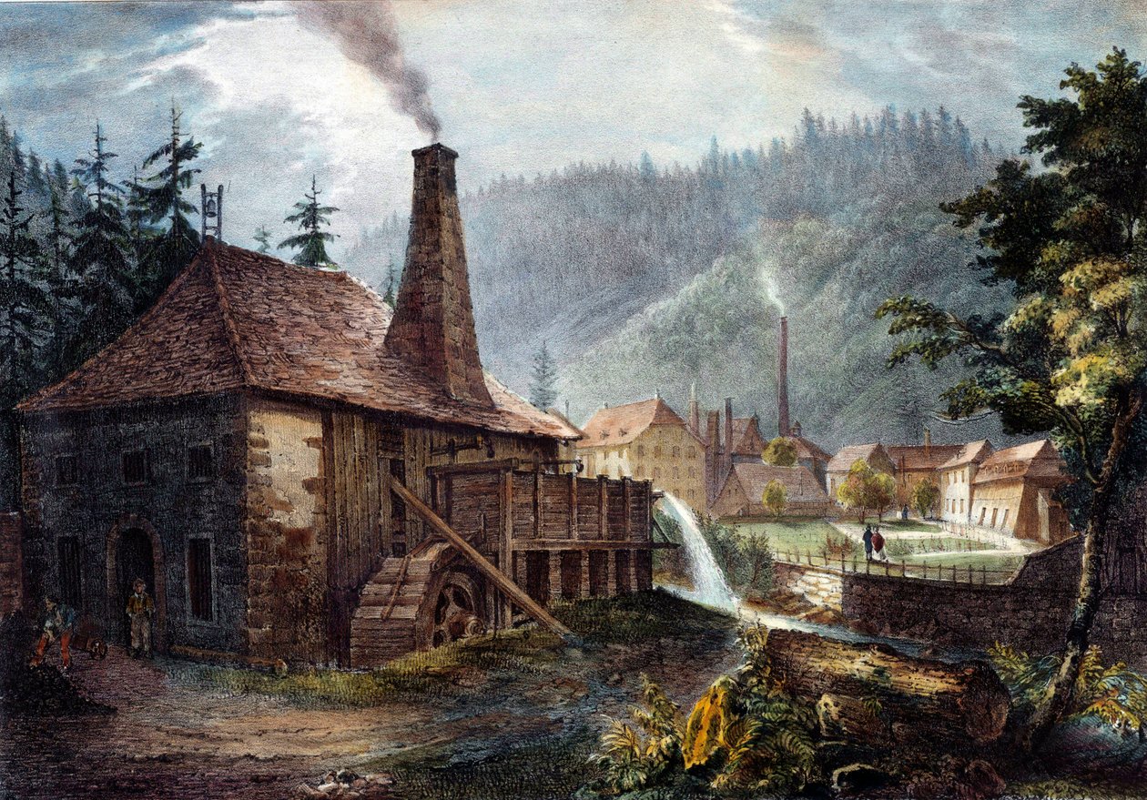 Metalurgia: Widok kuźni Framonta. Litografia około 1850 r. Nancy, muzeum historyczne Lorraine autorstwa Unknown artist