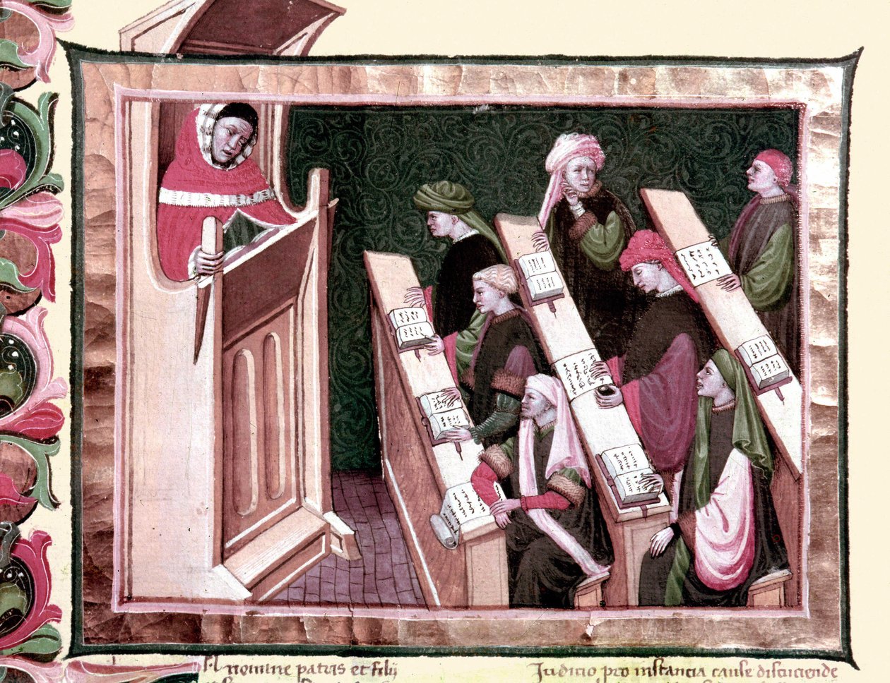 Średniowiecze: Nauczanie na uniwersytecie. Rękopis z początku XV wieku. Biblioteca Nazionale Centrale de Florence. autorstwa Unknown artist