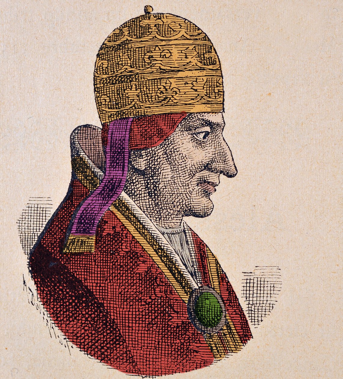 Średniowiecze: przedstawienie papieża Aleksandra III (Alessandra) (1105-1181) Rycina z „”La storia dei papi del card. Hergenrother” 1898 autorstwa Unknown artist