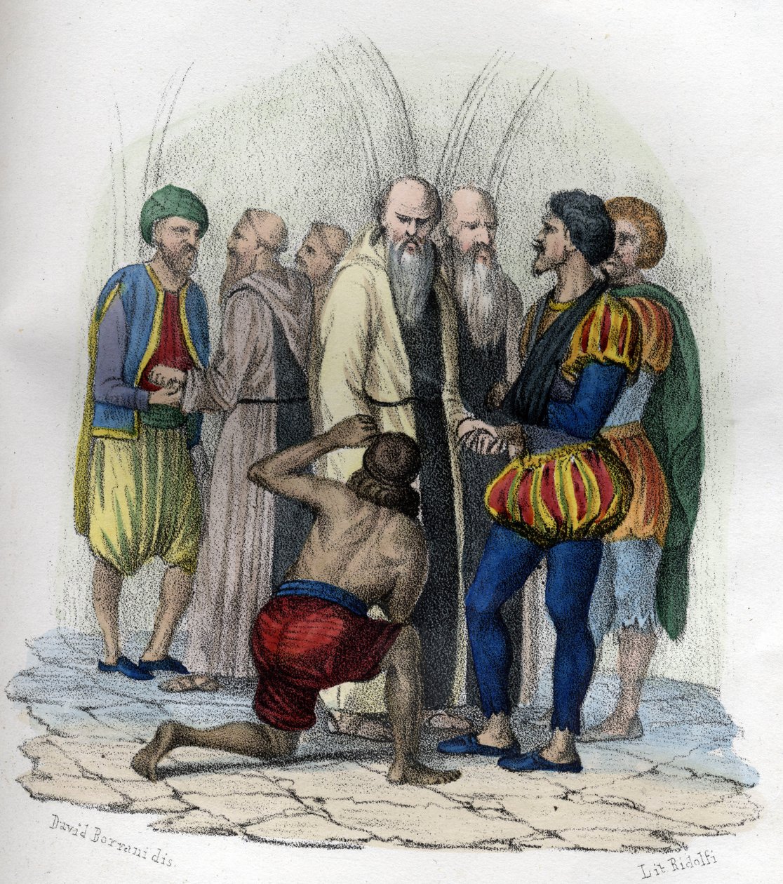Miguel de Cervantes (1547-1616), hiszpański pisarz, wzięty do niewoli w Algierze w 1575 r. w „Antycznej i współczesnej Algierii” Leona Galiberta. Wydanie włoskie w kolorze 1846. autorstwa Unknown artist
