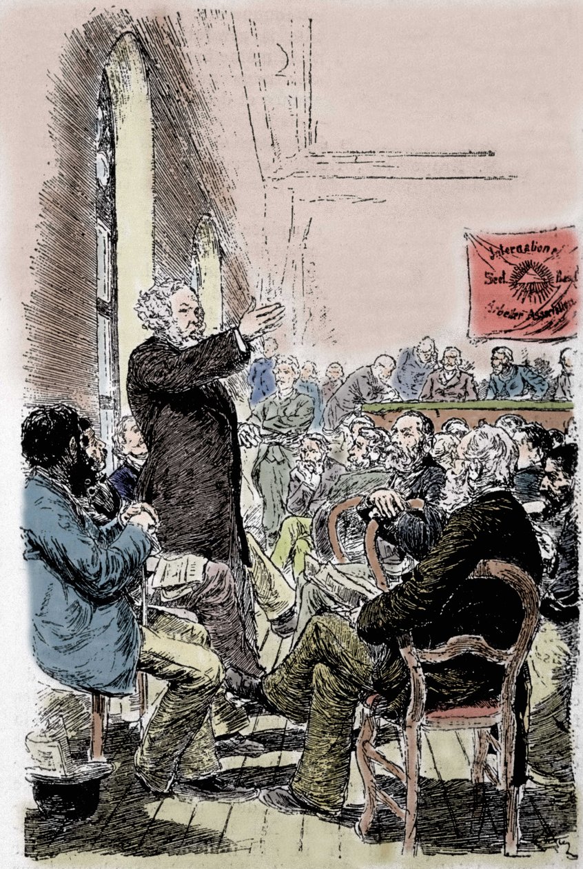 Michaił Aleksandrowicz Bakunin (Bakunin) (1814-1876), rosyjski anarchista na Kongresie Bale w Szwajcarii we wrześniu 1869 r. autorstwa Unknown artist