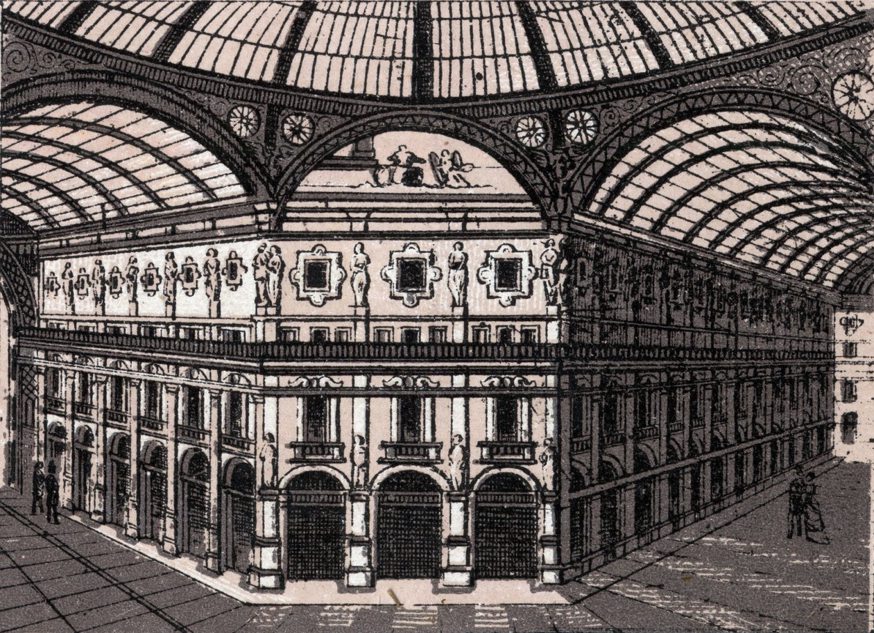 Mediolan, Włochy: widok galerii Victor Emmanuel (Victor Emmanuel Arcade). w „” Świat ilustruje 168 odsłon”” Niedatowany (koniec XIX wieku) autorstwa Unknown artist