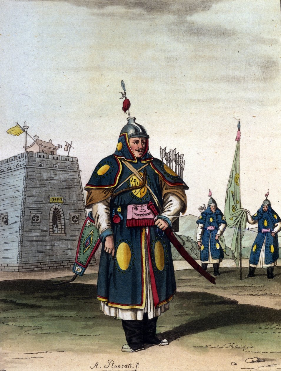 Wojskowe chińskie manchou - w "Le costume ancien et moderne" J. Ferrario, wyd. Mediolan autorstwa Unknown artist