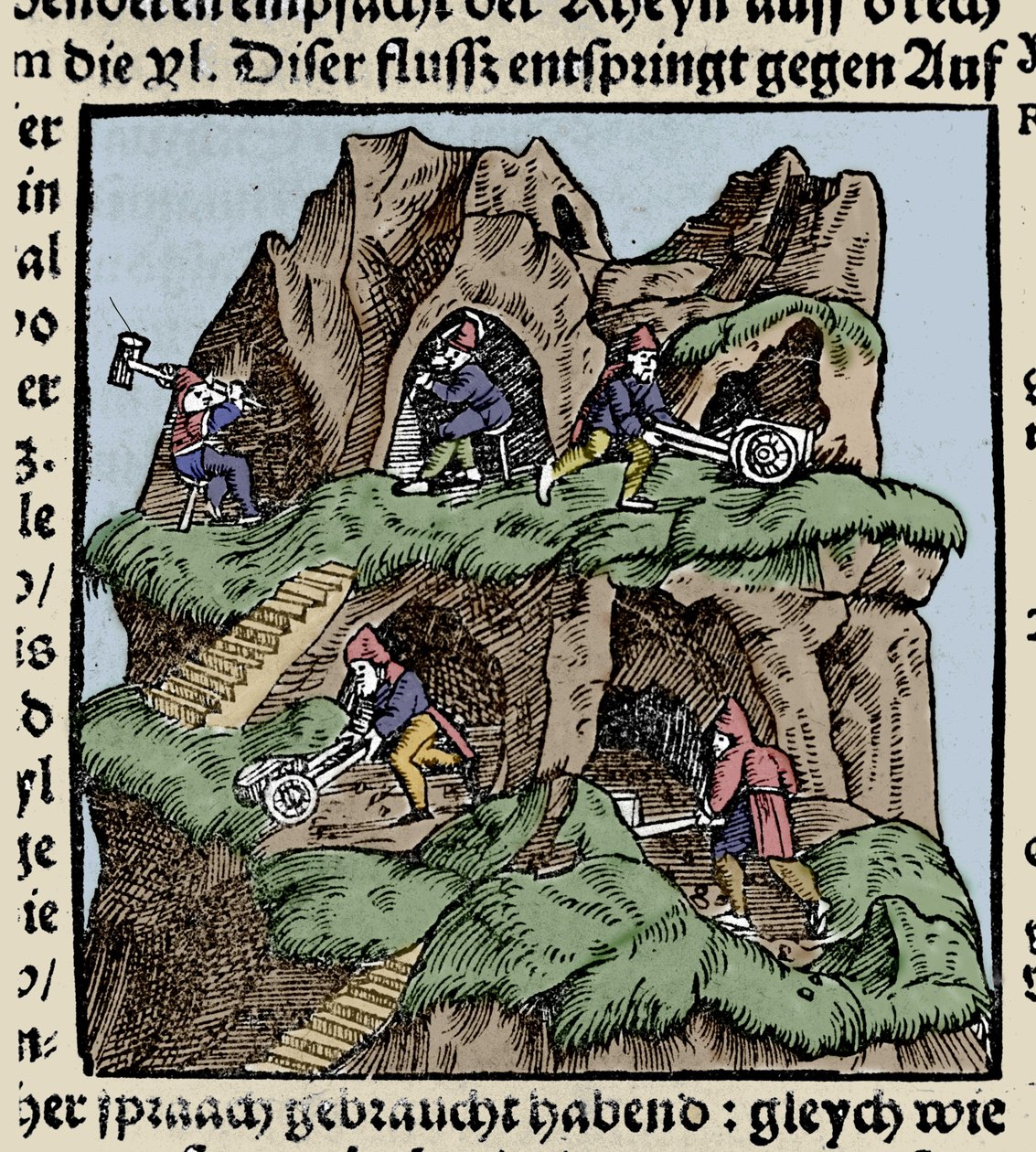 Kopalnie w XV wieku. Grawer z „Den Edlen Strength Besten Fromen” Johanna Stumpffa. początek XVI wieku. autorstwa Unknown artist