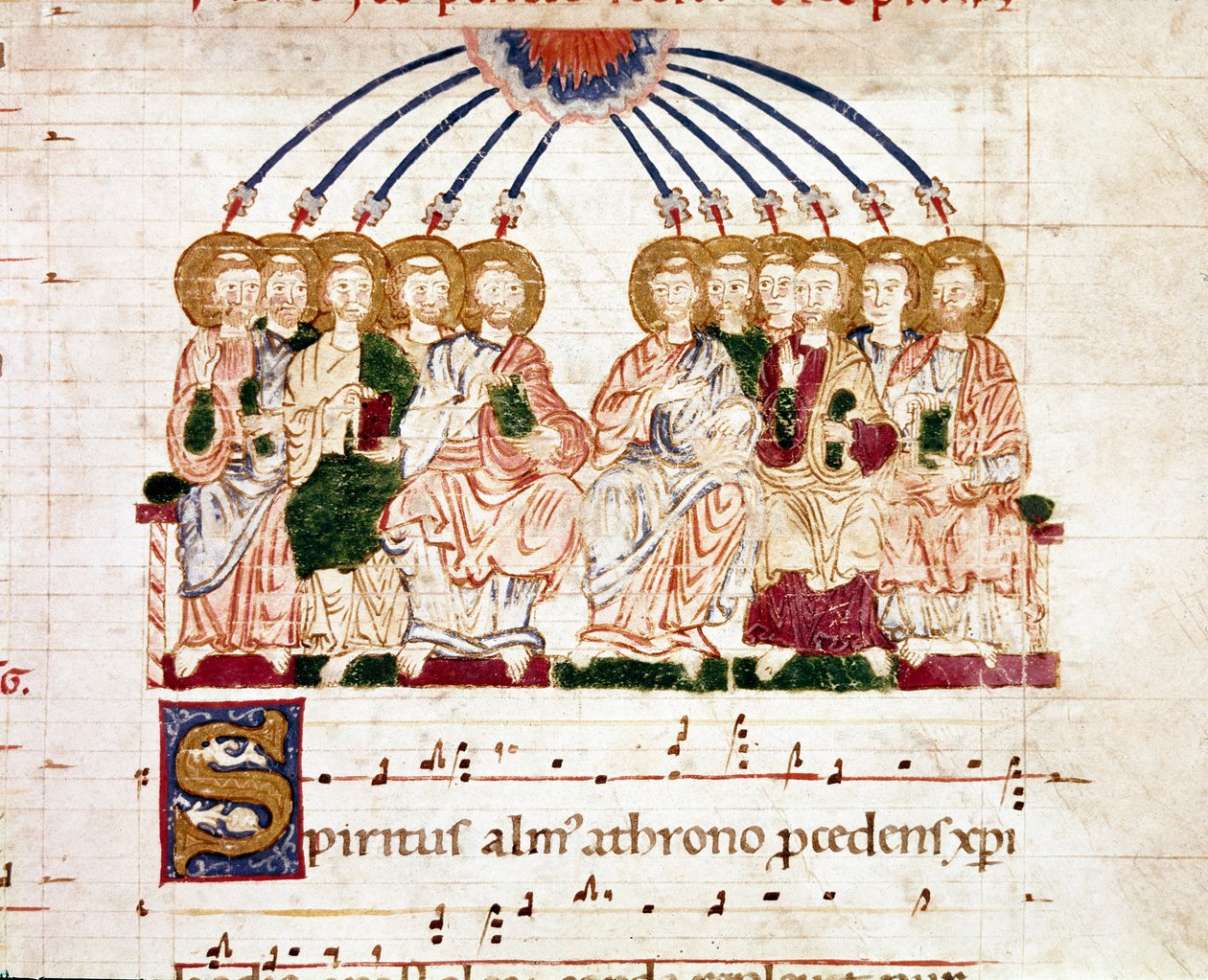 Miniaturowa pentekota ze stopniowego antyfonarza (tropair) (ms. 65) Plaisance XII w., Biblioteca Capitolare autorstwa Unknown artist