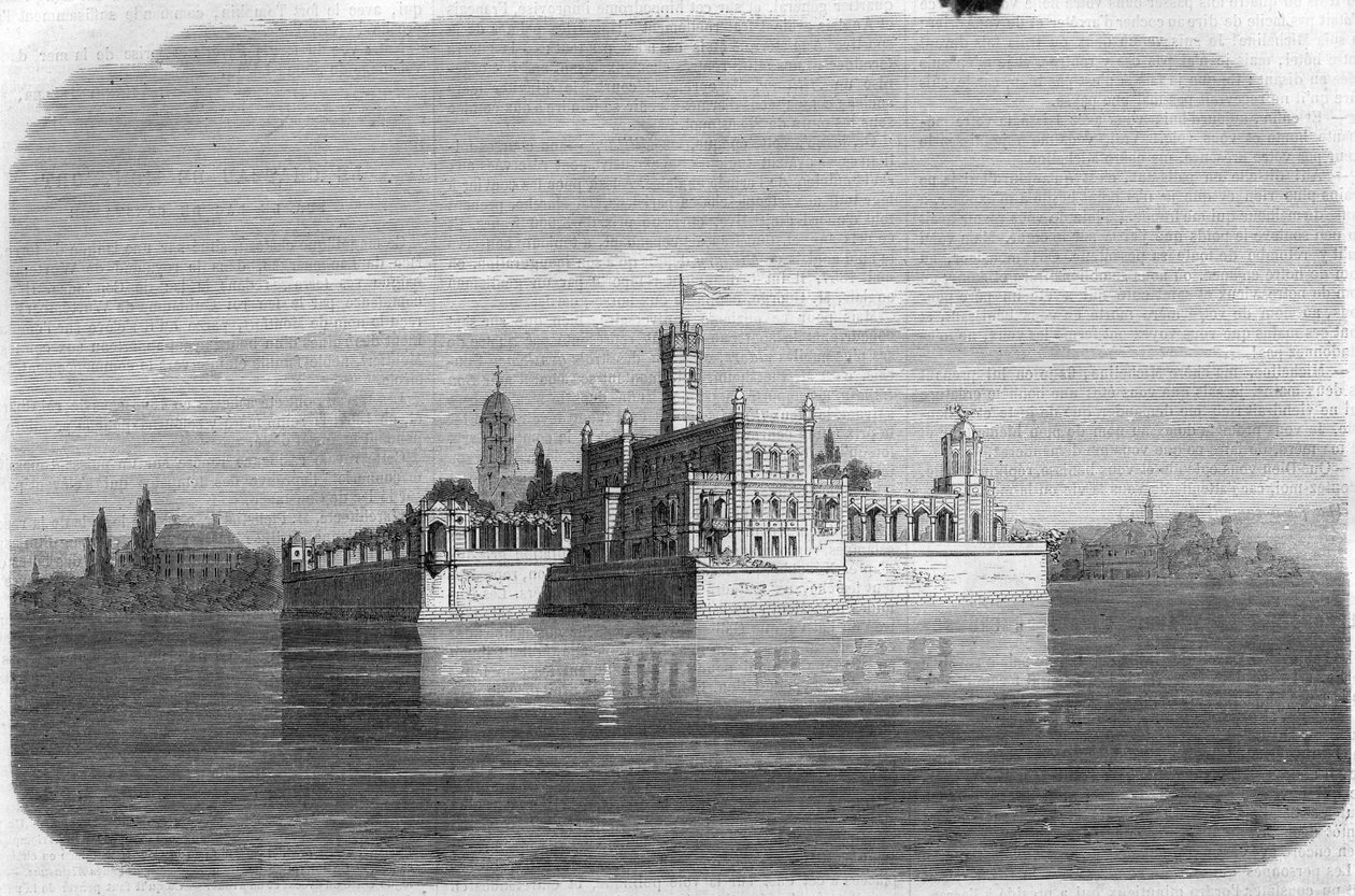 Zamek Montfort nad Jeziorem Bodeńskim w Niemczech. Grawerowanie w „”Wspaniałym wszechświecie”” autorstwa Unknown artist