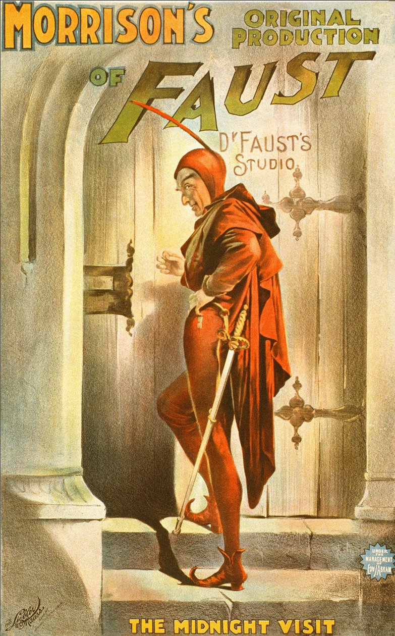 Oryginalna inscenizacja Fausta Morrisona: wizyta o północy - plakat do sztuki: ilustracja wizyty Fausta autorstwa Unknown artist