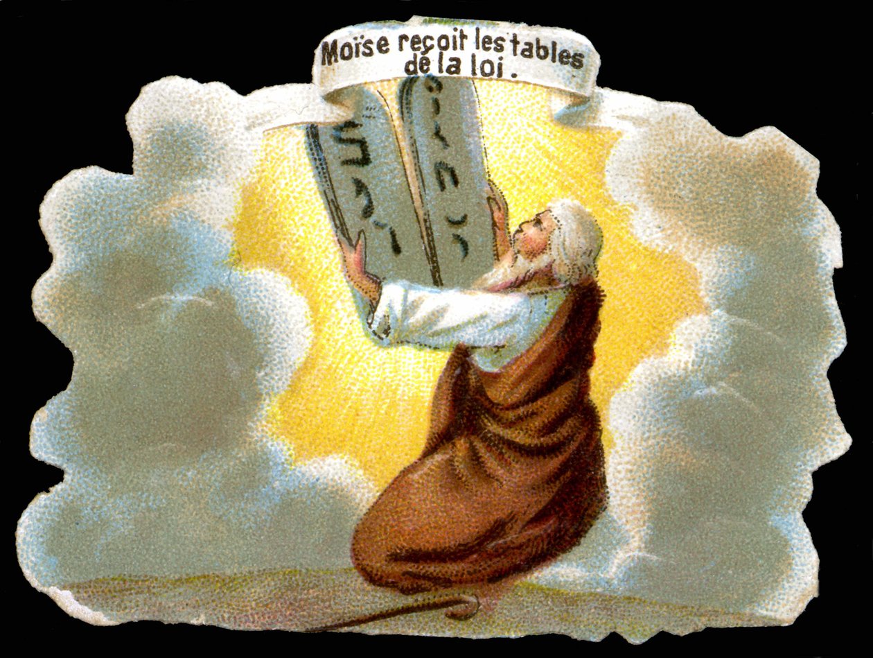 Mojżesz otrzymuje tablice prawa (10 przykazań) - Chromo. autorstwa Unknown artist
