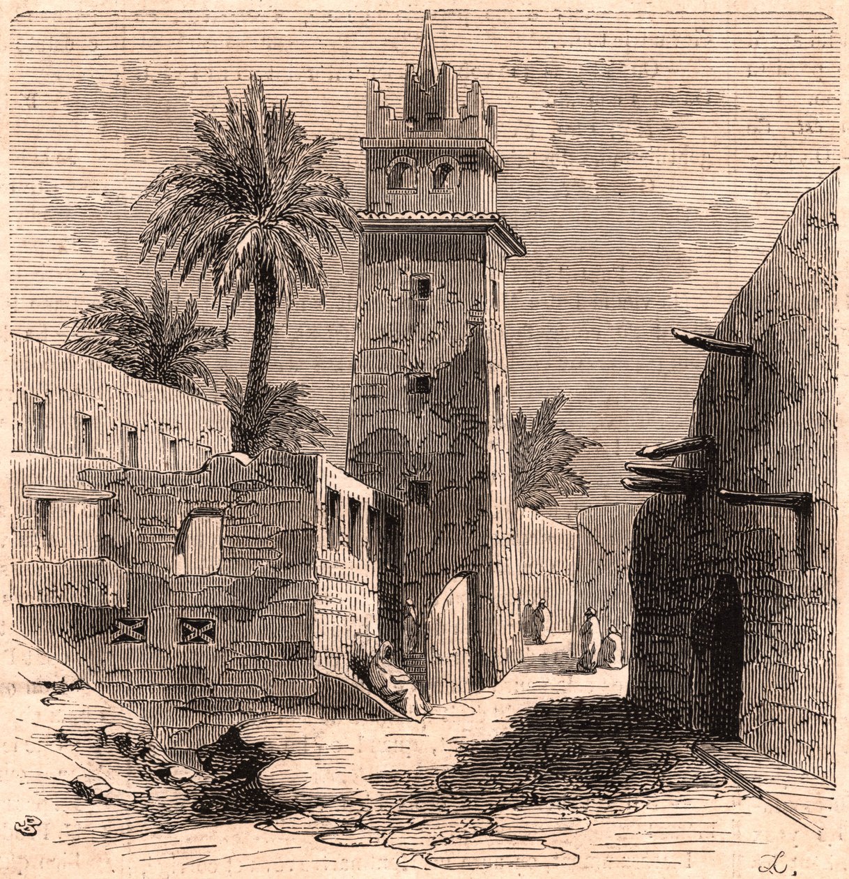 Meczet w starej Biskrze (Biskra) w Algierii w 1866 r. autorstwa Unknown