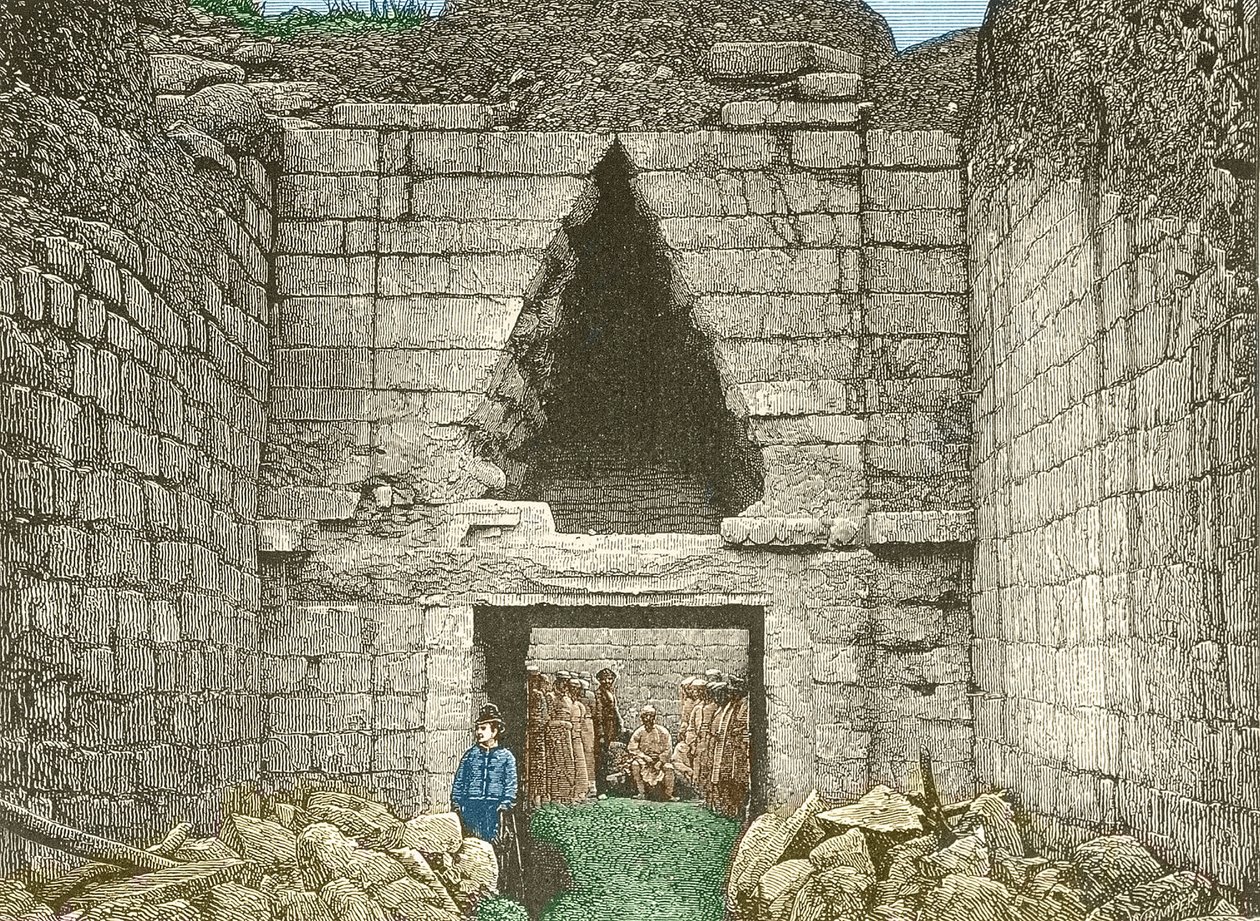 Myceny, brama lwów odkryta przez Schliemanna autorstwa Unknown artist