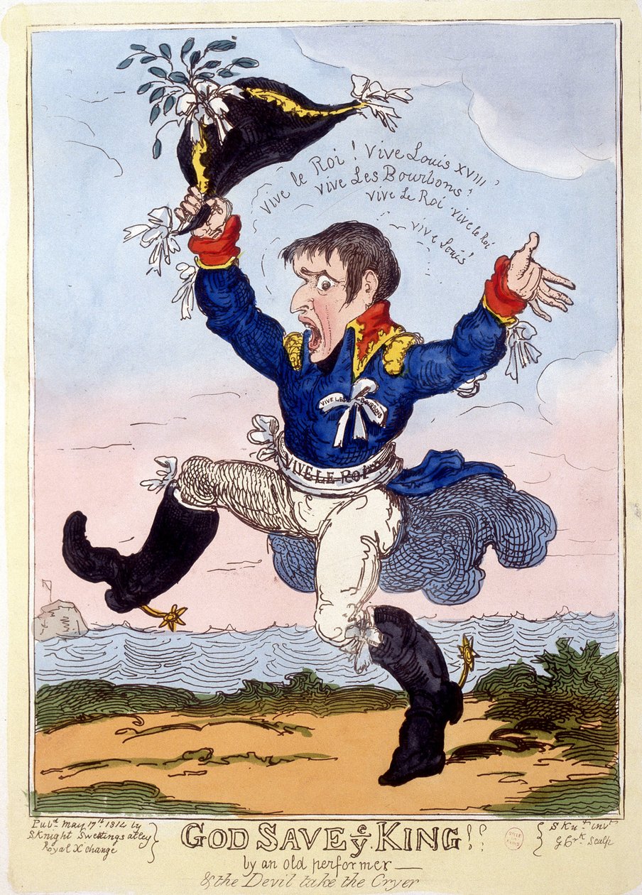 Pieśń Napoleona 1er „”Vive le roi”” na nadejście Ludwika XVIII – w „”Napoleon 1er””, zbiór karykatur autorstwa Unknown artist