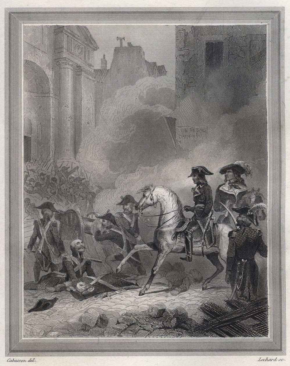 Napoleon miażdżący powstanie rojalistów - Napoleon Bonaparte (na koniu) dowodzący oddziałami rewolucyjnymi w walkach ulicznych w dniu 13 Vendemiaire (5 października) - 13 Vendemiaire 1795 (powstanie rojalistów z 5 października 1795): Bonaparte przywrócił r autorstwa Unknown artist