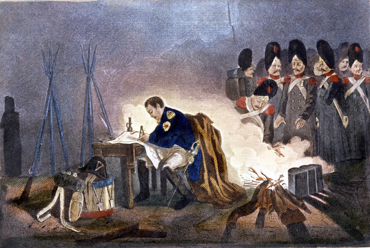 Napoleon I w bitwie pod Budziszynem (Niemcy). 20-21 maja 1813. Grawerowanie XIX-wiecznego Mediolanu autorstwa Unknown artist