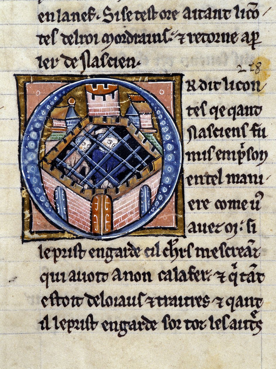Nasción w więzieniu. Rękopis: Conquest of the Saint Gréal, napisany 717 lat po męce naszego Pana. Bibliotheque Municipale de Rennes, ms. 255 (Zbiór powieści Okrągłego Stołu); Paryż autorstwa Unknown artist
