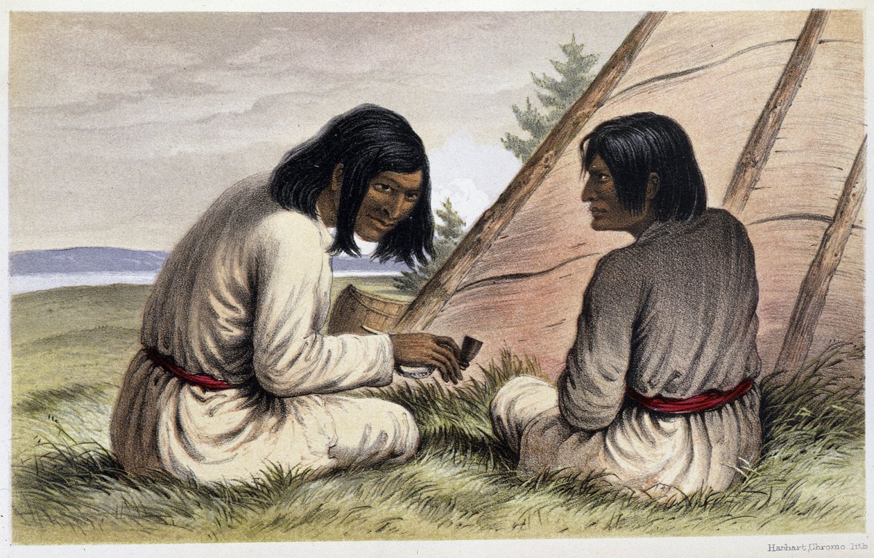 Indianie Nasquapee: „” Otelne, język; Arkaskhe, strzała”” – w „”Eksploracja półwyspu Labrador”, autorstwa Hind, Henri Youle autorstwa Unknown artist