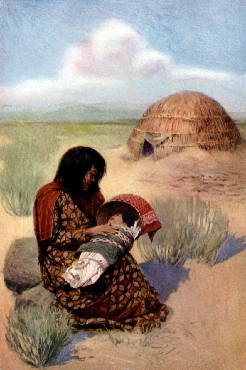Rdzenna Amerykanka matka z dzieckiem z plemienia Pima autorstwa Unknown artist