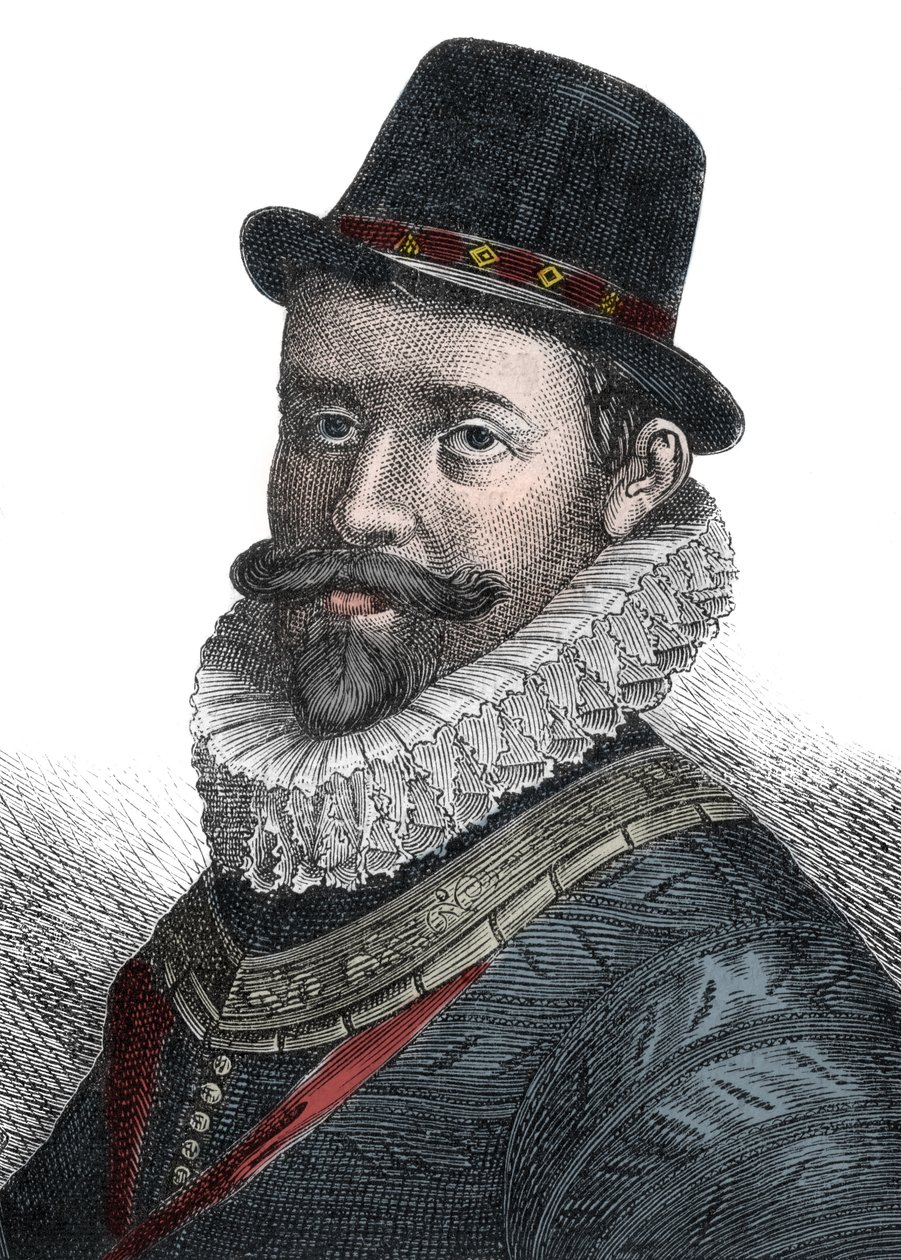 Administracja marynarki wojennej i dowódca Sir John Hawkins (1532-1595) - Portret Sir Johna Hawkinsa (Hawkyns) (1532-1595), angielskiego admirała, stoczniowca, nawigatora i handlarza niewolnikami. Rycina XIX wieku. autorstwa Unknown artist