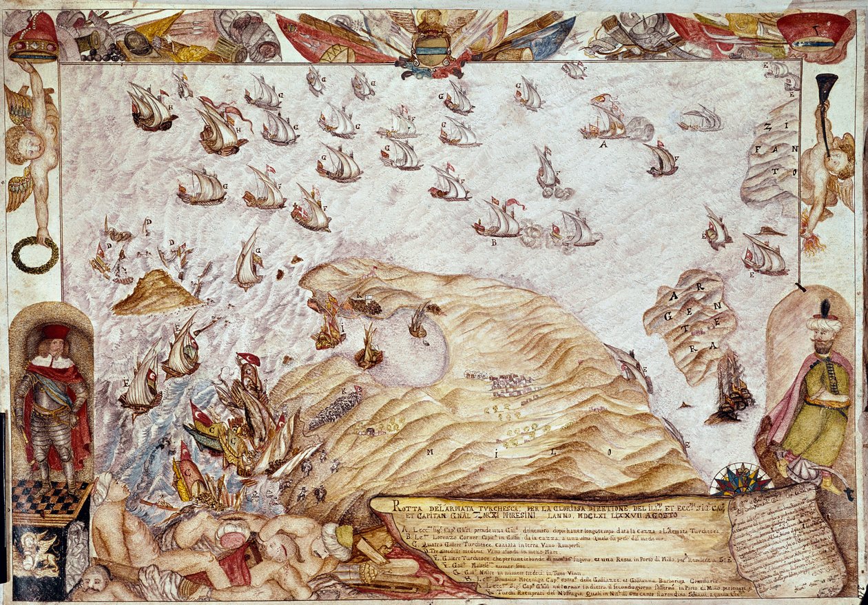 Bitwa morska między flotą turecką i wenecką w 1661 r. - Miniatura - Wenecja, Biblioteca Marciana autorstwa Unknown artist