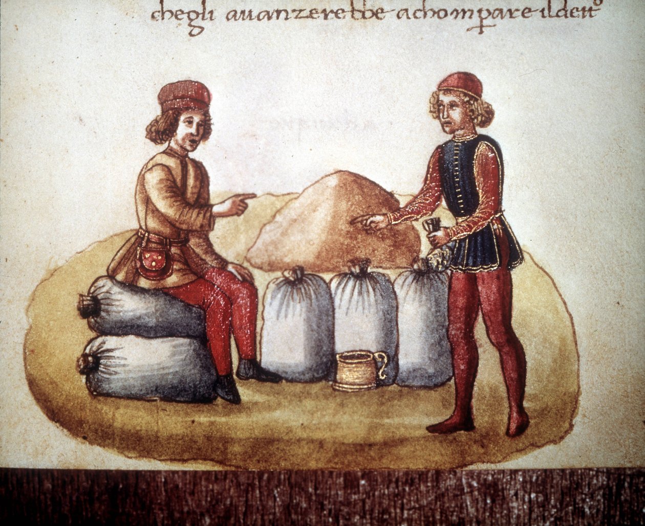 Negocjacje cen zbóż. Rękopis z XV wieku. Biblioteca Nazionale de Florence autorstwa Unknown artist