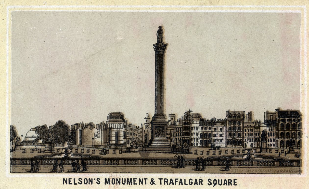 Pomnik Nelsona i plac Trafalgar, Edynburg (Edynburg) w Szkocji, Wielka Brytania. Chromolitografia z końca XIX wieku. autorstwa Unknown artist