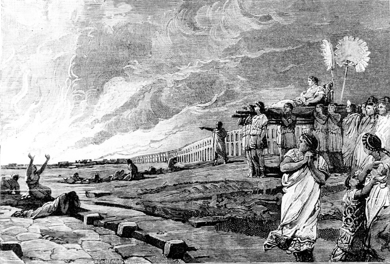 Nero obserwuje pożar Rzymu. autorstwa Unknown artist