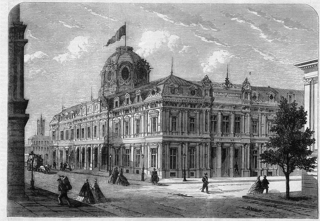 Nowy dwór handlowy Paris Quai de Corse (dawniej Quai Desaix) na Ile de la Cite, zbudowany według planów architekta Antoine Nicolas Louis Bailly (1810-1892) za zgodą prefekta Georgesa Eugene