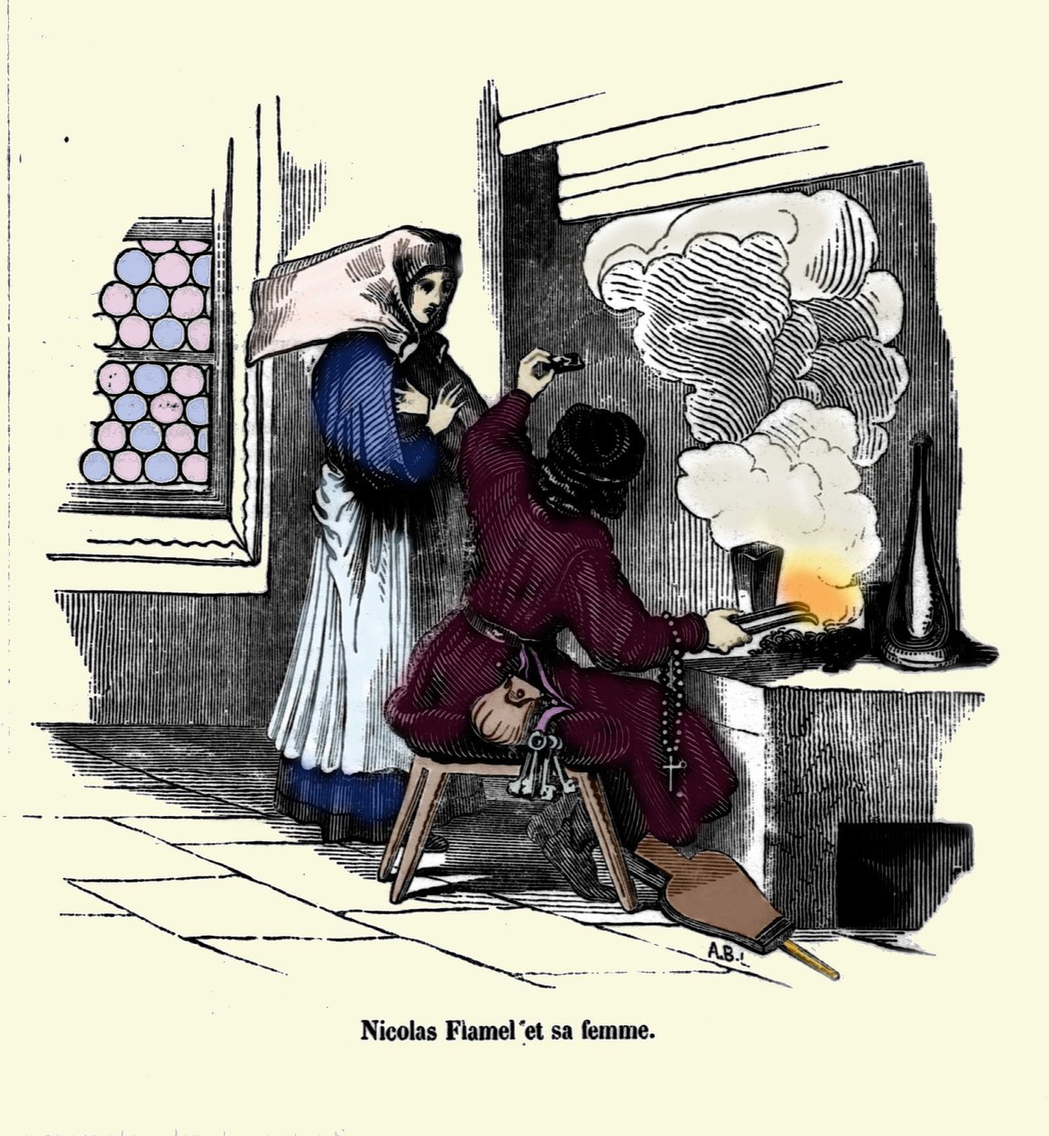 Nicolas Flamel (1330-1418) z żoną. autorstwa Unknown artist