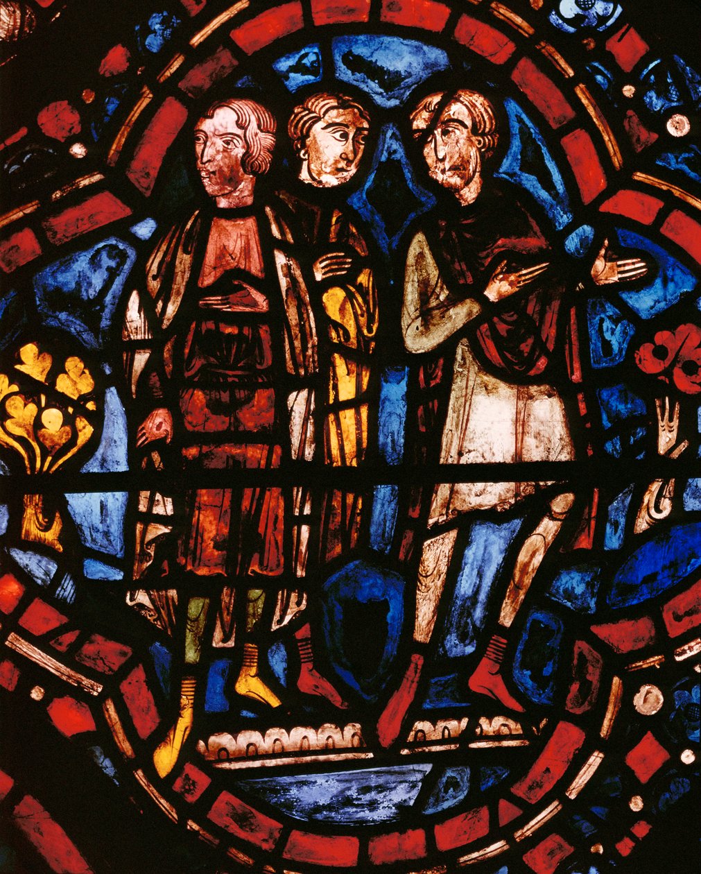 Syn, żona i synowa Noego obserwują budowę arki (witraż) autorstwa Unknown Artist