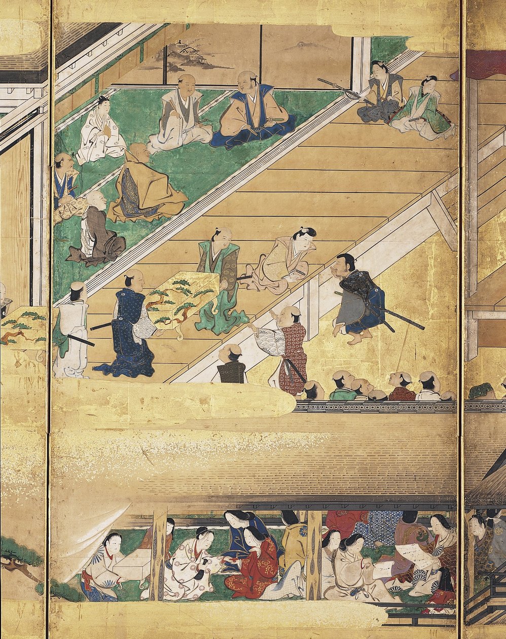 Noh Play: Funa Benkei (atrament, kolory i złoto na papierze, sześciopanelowy ekran) autorstwa Unknown artist