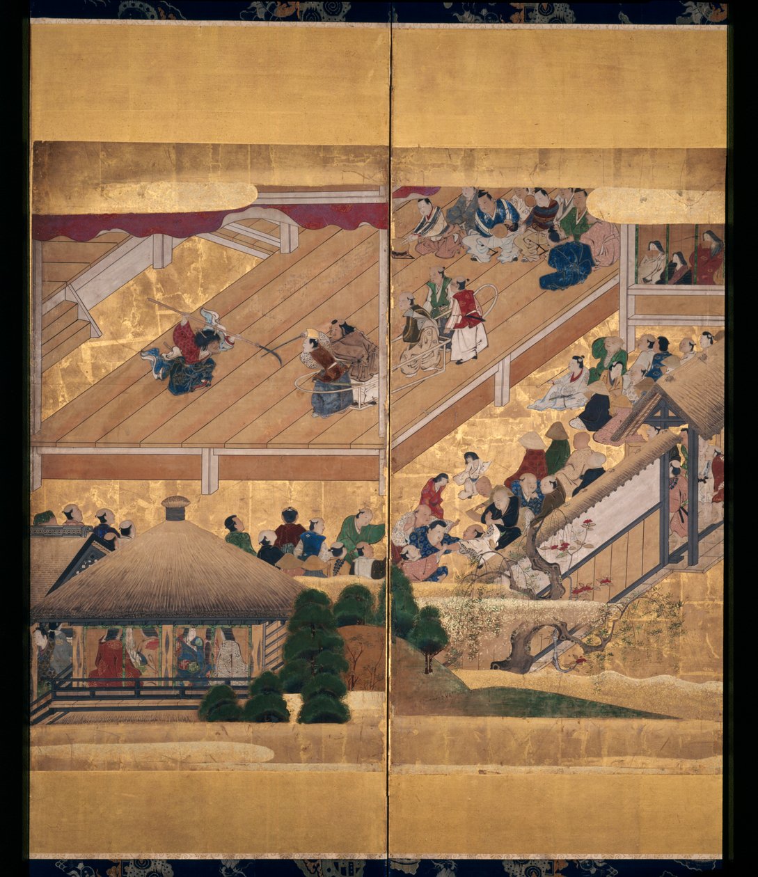 Noh Play: Funa Benkei (atrament, kolory i złoto na papierze, sześciopanelowy ekran) autorstwa Unknown artist