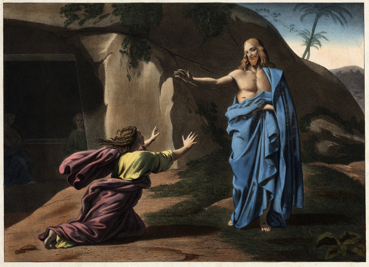 Noli me tangere: objawienie Chrystusa św. Magdalenie. Anonimowy rycina z XIX wieku. autorstwa Unknown artist