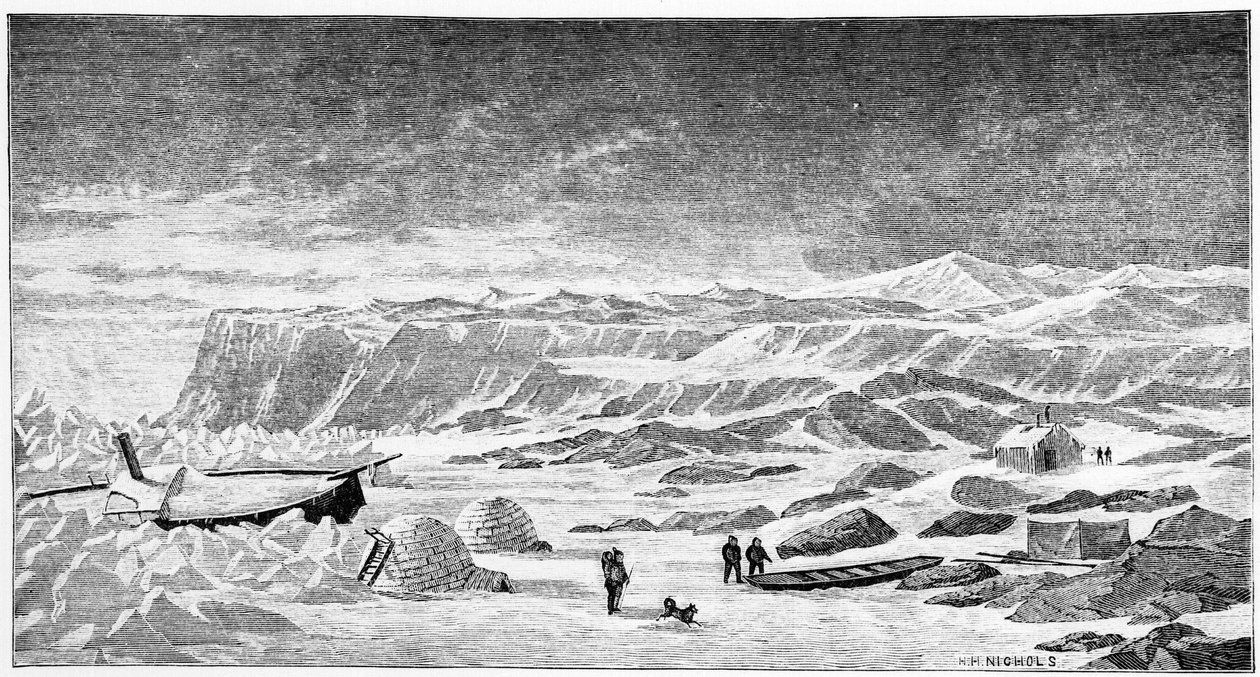 Biegun północny: Igloo i lodołamacz (Ice Breeze), rysunek, wiosna 1873. autorstwa Unknown artist