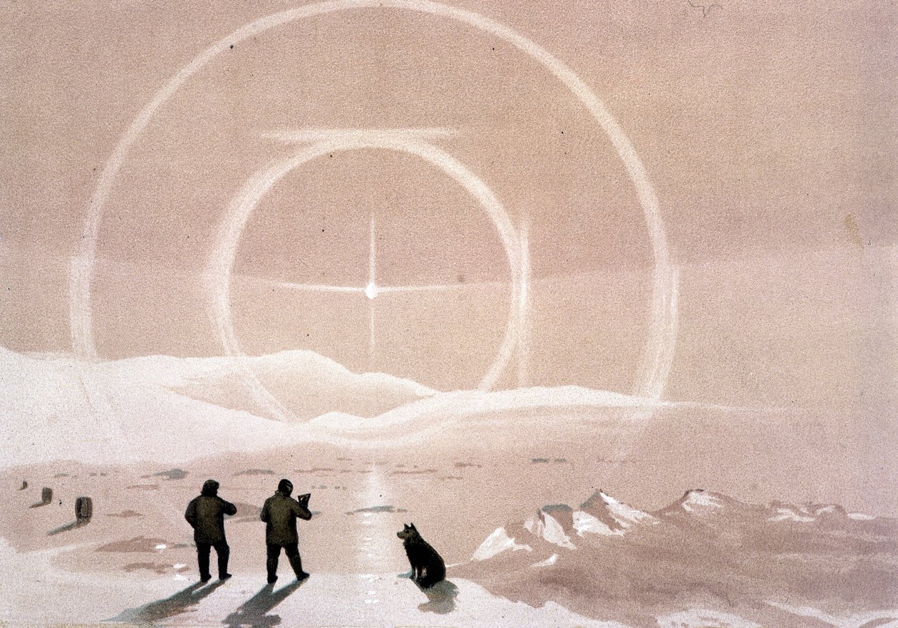 Zorza polarna – w „Wybrzeżu morza polarnego, narracja ekspedycji arktycznej”, dr Edward Moos, Marcus Nard & Co, Londyn autorstwa Unknown artist