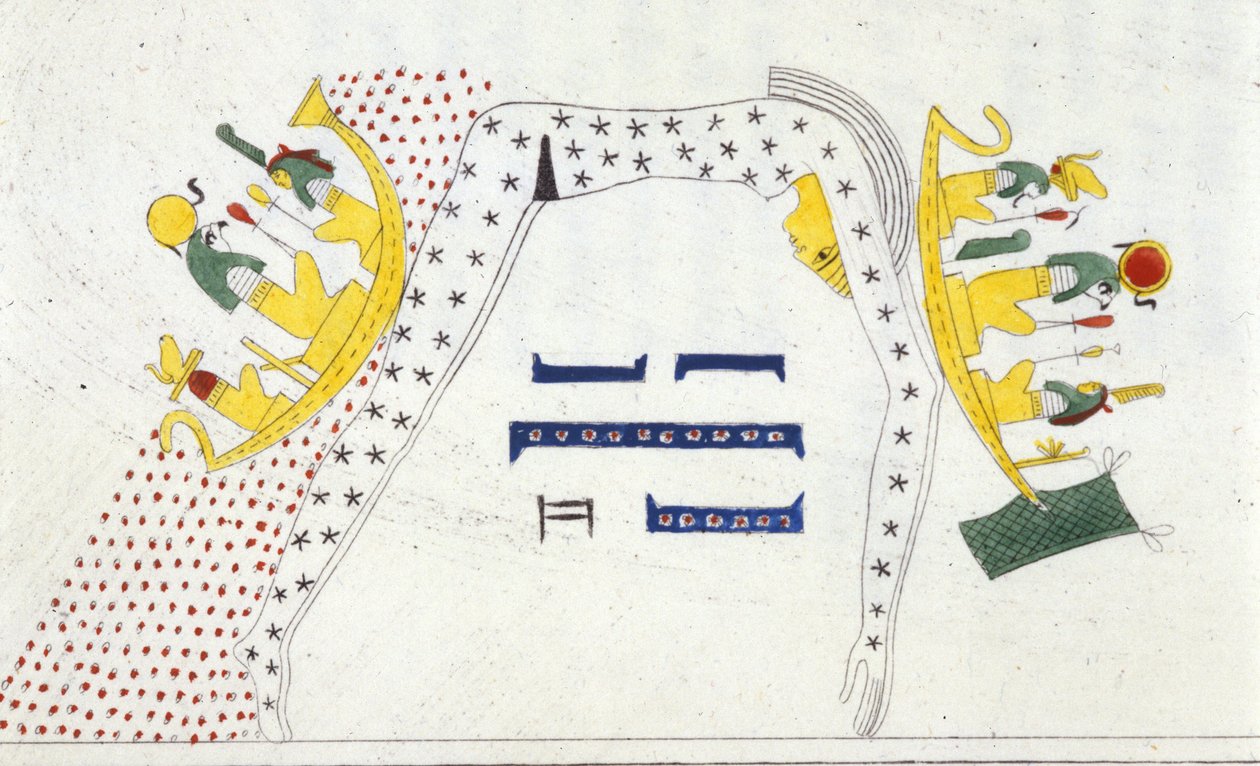 Orzech, Egipskie Bóstwo Nieba i Barka Słońca – w „Zabytkach Egiptu i Górnej Nubii” Ippolito Roselliniego (Rossellini). autorstwa Unknown artist