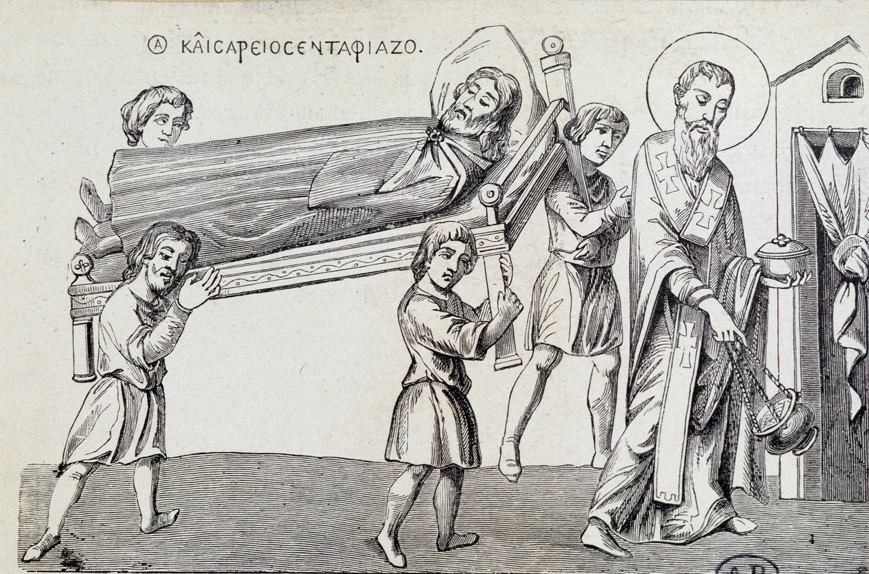Obseque Świętego Cezara przez jego brata Saint Gregoire, greckiego doc . z IX wieku autorstwa Unknown artist