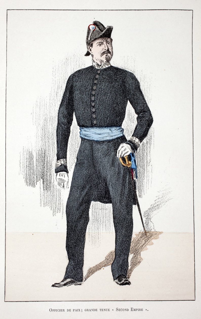Oficer Pokoju Wielkiego Drugiego Cesarstwa (1852-1870). Akwaforta w kolorach, dla ilustracji „Historia Korpusu Strażników Pokoju”” wydana pod auspicjami Louisa Lepine’a (1846-1933) prefekta policji Sekwany, autorstwa Alfreda Reya (1864- autorstwa Unknown artist
