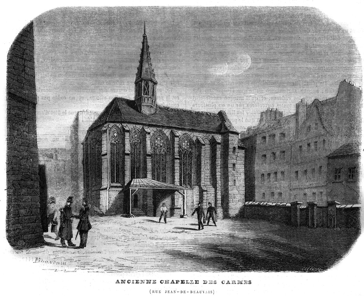 Stara Chapelle des Carmes rue Jean de Beauvais w Paryżu w 5. dzielnicy. Grawerunek z 1858 roku. autorstwa Unknown artist