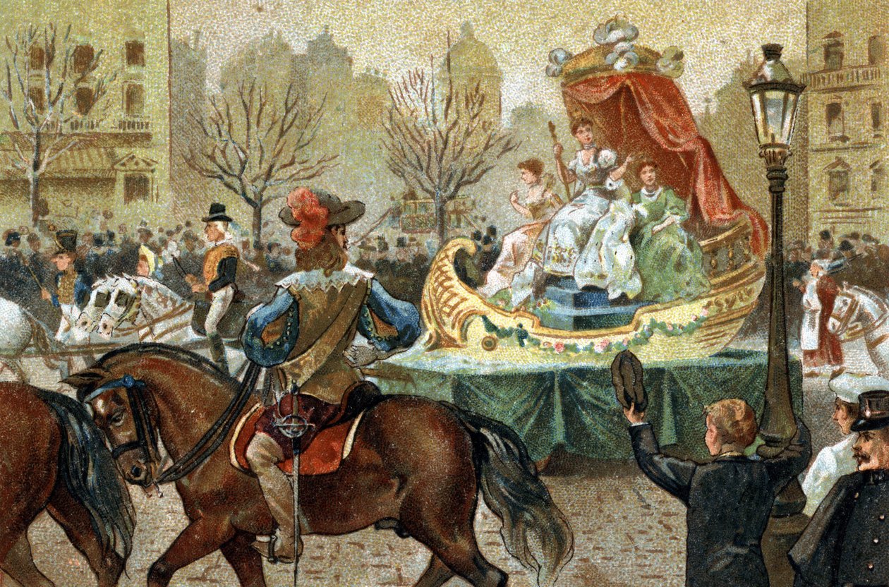Stary zwyczaj obchodzony w regionie Ile de France: połowa Wielkiego Postu w Paryżu. Chromolitografia z końca XIX wieku. autorstwa Unknown artist