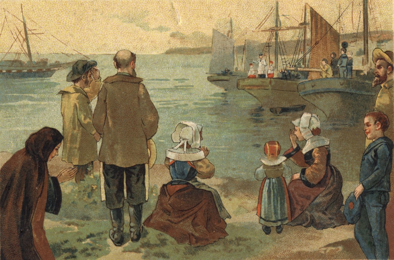 Stary zwyczaj obchodzony w regionie Bretanii: błogosławieństwo Terre Neuvas. Chromolitografia z końca XIX wieku. autorstwa Unknown artist